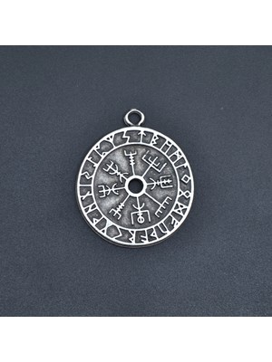 Vegvisir Pusula - Viking Sembol Kolye Ucu - Antik Gümüş Kaplama - Kod:129