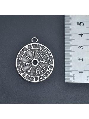 Vegvisir Pusula - Viking Sembol Kolye Ucu - Antik Gümüş Kaplama - Kod:129