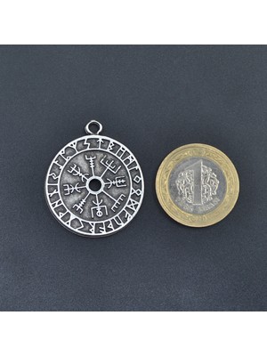 Vegvisir Pusula - Viking Sembol Kolye Ucu - Antik Gümüş Kaplama - Kod:129