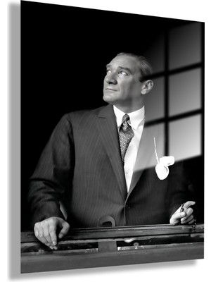 Temperli Gerçek Cam Ofis Tablosu Yukarı Bakan Atatürk Portresi