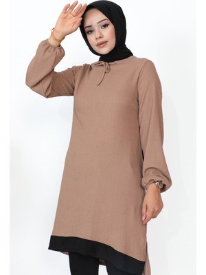 Moda Ebva Kolu Lastikli Tesettür TUNIK-3160 Vizon