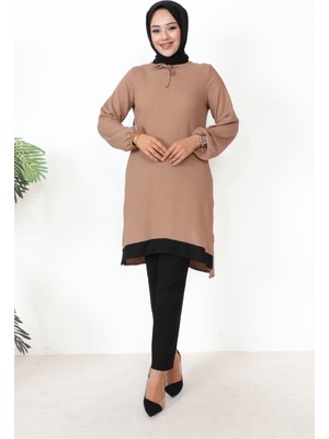 Moda Ebva Kolu Lastikli Tesettür TUNIK-3160 Vizon