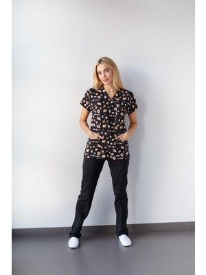 Dr. Mitra Kadın Likralı Yarasa Kol Hemşire Doktor Takım Ay & Kuzu Desenli