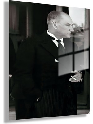 Gaagart Temperli Gerçek Cam Ofis Tablosu Siyah Beyaz Atatürk Portresi