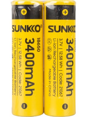 Sunkko 3.7 Volt 3400 Mah 18650 Şarj Edilebilir Pil (2li Paket)