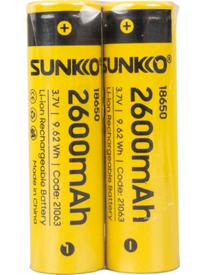 Sunkko 3.7 Volt 2600 Mah 18650 Şarj Edilebilir Pil (2li Paket)