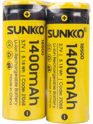 Sunkko 3.7 Volt 1400 Mah 18500 Şarj Edilebilir Pil (2li Paket)