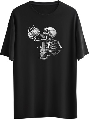 Noicasuale Skull Drink  Tasarım Dijital Baskılı Regular Relax T-Shirt