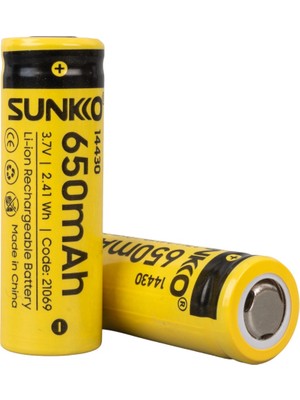 Sunkko 3.7 Volt 650 Mah 14430 Şarj Edilebilir Pil (2li Paket)