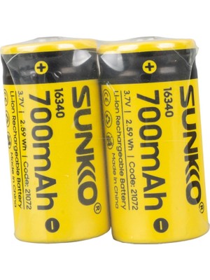 Sunkko 3.7 Volt 700 Mah 16340 Şarj Edilebilir Pil (2li Paket)