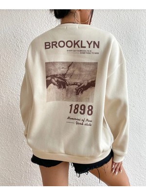 Nr Fashion Broklyn Bej Rengi Üç Iplik Içi Şardonlu Oversıze Sweatshırt