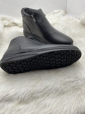 Çiğdem Kundura Içi Kürklü Siyah Gerçek Deri Yanı Çift Fermuarlı Bilek Boy Bot (Gamze 720 ) - Siyah - 41 - ST00822-SİYAH-41