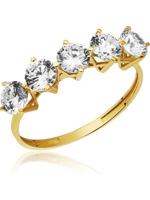 Altın Kesesi 14 Ayar Altın Beştaş Yüzük Pırlanta Montür Zirkon Taşlı