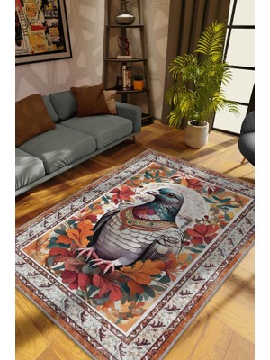 Homshtag Nuh'un Gemisi Koleksiyonu Güvercin Çiçek Desenli Temalı Vintage Renkli Maksimalist Halı