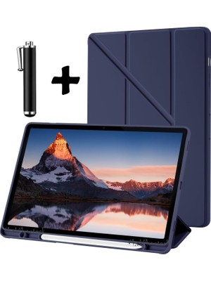 M.tk moveteck Samsung Galaxy Tab A8 10.5 SM-X200 Kılıf Kalem Bölmeli Yumuşak Silikon Kapak Akıllı Uyku Modlu Üçgen Standlı + Dokunmatik Kalem 2'li Set