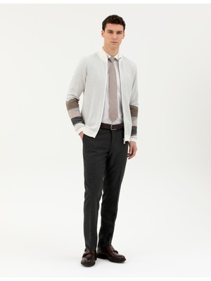 Pierre Cardin Erkek Ekru Slim Fit Fermuarlı Triko Hırka 50278102-VR019