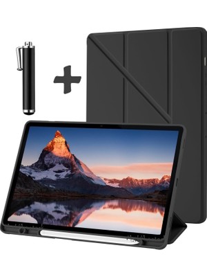 M.tk moveteck Xiaomi Redmi Pad Se Kılıf Kalem Bölmeli Yumuşak Silikon Kapak Akıllı Uyku Modlu Üçgen Standlı + Dokunmatik Kalem 2'li Set Redmi Pad Se 11INÇ Tablet Kılıf 360 Kaplar