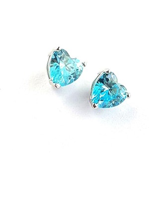 Ose Shop  Sky Diamond Blue Aquamarin Taşlı Minimal Kalp Küpe