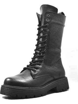 Beety 21520  Deri Siyah Bağlı Uzun Kadın Postal Bot