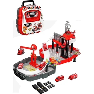 Sırt Çantalı Oyuncak Itfaiye Garaj Oyun Seti Taşınabilir Garaj Pisti