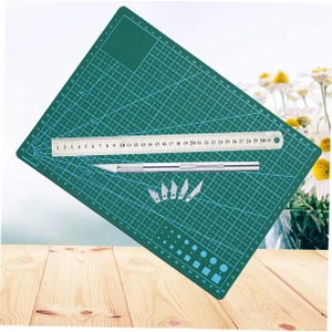 Çift Taraflı Kesim Altlığı A4 Kesim Matı Kretuar Bıçağı 5 Yedek Çelik Cetvel 30 cm A4 Kesim Seti