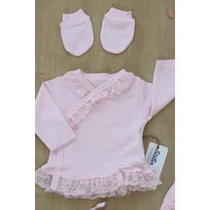 Kız Bebek Dantelli Lüks Fistolu Süslü 5 Li Hastane Çıkışı Yenidoğan Set STL6453