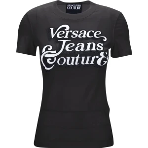 Versace Jeans Couture Bisiklet Yaka Baskılı Siyah Kadın T-Shirt 75HAHG02