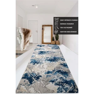 Nar Store Home Mavi Gri Kahve Kaymaz Taban Yıkanabilir Kesme Yolluk Halı