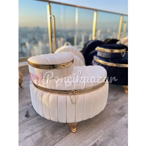 Ponçik Pazar Poncikpazar 2 'Li Gelin Çeyiz Sandığı Çizgili- D Yarım Ay Model  - Beyaz