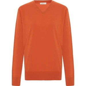 Mateo V Neck Pullover Yumuşak Tuşeli Mevsimlik Erkek Triko Kazak - Turuncu