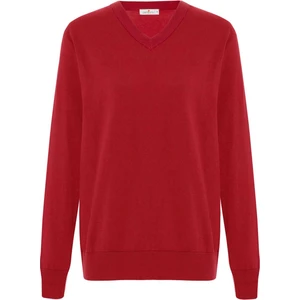 Mateo V Neck Pullover Yumuşak Tuşeli Mevsimlik Erkek Triko Kazak - Kırmızı