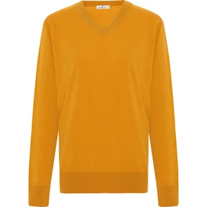 Mateo V Neck Pullover Yumuşak Tuşeli Mevsimlik Erkek Triko Kazak - Hardal