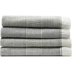 Hasna 4'lü Havlu Seti %100 Organik Pamuk Keten Melanj Antrasit-Haki 50X90