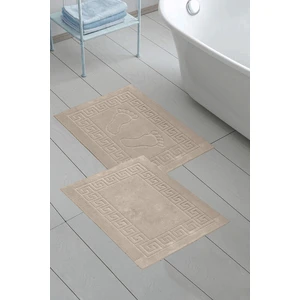 2li 50x70 Cm Ayak Izli / Düz Banyo Paspas Havlu Seti Kum