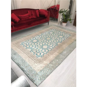 Madame Clean Mavi Çini Model Ipek Kadife Lastikli Halı Örtüsü