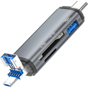 Coverzone 3in1 USB Otg Kart Okuyucu Type-C ve Lightning Uçlu Pc Bilgisayar ve Notebook Uyumlu Mikro Sd Kart Okuyucu ADS-307