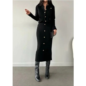 Erki Triko Hırka Etek Düğme Detaylı Alt-Üst Triko Takım