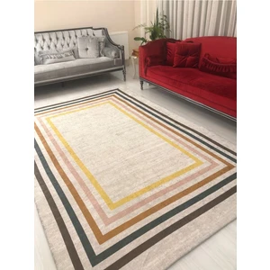Madame Clean Yeni Renkli Çerçeve Model Lastikli Kadife Halı Örtüsü
