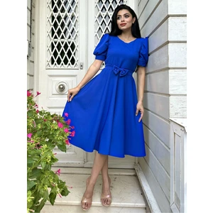 Küçüğüm Butik Karpuz Kol Kloş Midi Boy Krep Elbise
