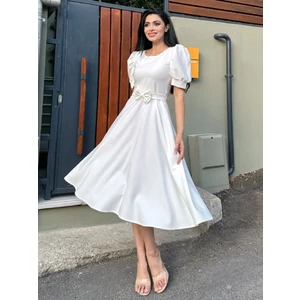 Küçüğüm Butik Karpuz Kol Kloş Midi Boy Krep Elbise
