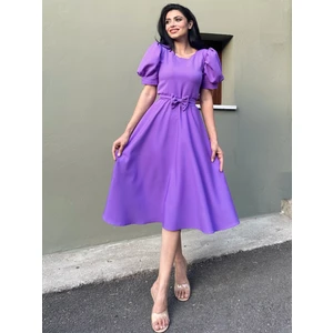 Küçüğüm Butik Karpuz Kol Kloş Midi Boy Krep Elbise