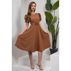 Küçüğüm Butik Karpuz Kol Kloş Midi Boy Krep Elbise