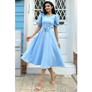 Küçüğüm Butik Karpuz Kol Kloş Midi Boy Krep Elbise
