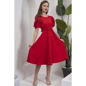 Küçüğüm Butik Karpuz Kol Kloş Midi Boy Krep Elbise