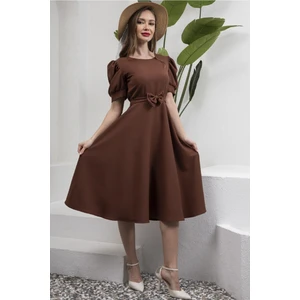 Küçüğüm Butik Karpuz Kol Kloş Midi Boy Krep Elbise