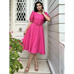 Küçüğüm Butik Karpuz Kol Kloş Midi Boy Krep Elbise