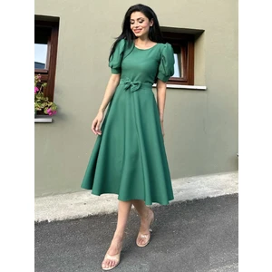 Küçüğüm Butik Karpuz Kol Kloş Midi Boy Krep Elbise