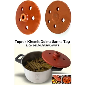 Kiremit Toprak  Sarma Taşı Kapağı Büyük 21cm Sırlı Delikli Fırınlanmış Yaprak Sarma  Taşı