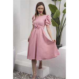 Küçüğüm Butik Karpuz Kol Kloş Midi Boy Krep Elbise