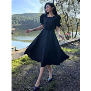 Küçüğüm Butik Karpuz Kol Kloş Midi Boy Krep Elbise